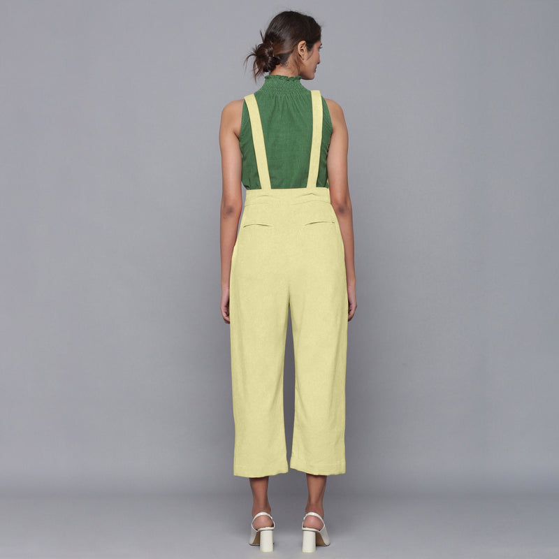 Back View of a Model wearing Yellow Pistachio Cotton Corduroy Dungaree