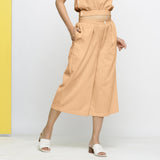 Right View of a Model wearing Yellow Yarn-Dyed 100% Cotton Flared Culottes